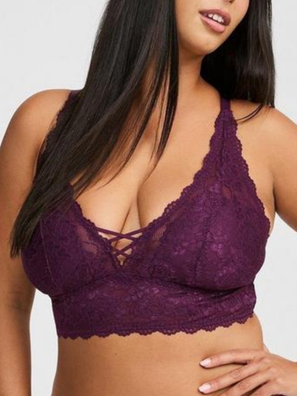 Torrid Lightly Lined XO Lace Bralette 3X Purple Builtin Cups Lingerie Crop Top